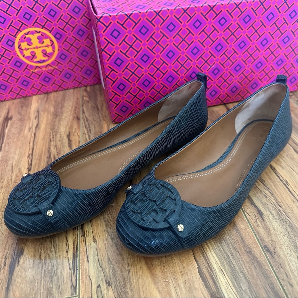 Tory Burch Mini Miller Navy Reptile Flats